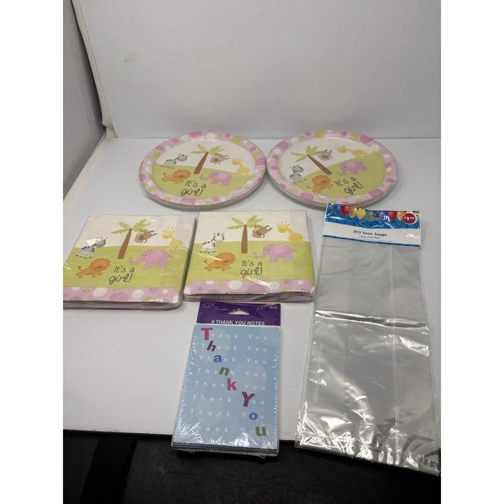 New It's‎ A Girl! Baby Shower Pink Zoo Animal Plates Napkins Party Lot